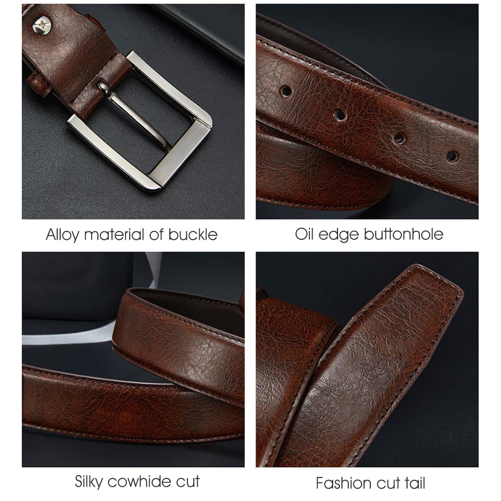 GUSTAVE® Classic Leather Belt for Men, Slim Fashion Texture Leather Mens Belt with Single Prong Buckle Waist Belt for Work Business and Casual (Brown)