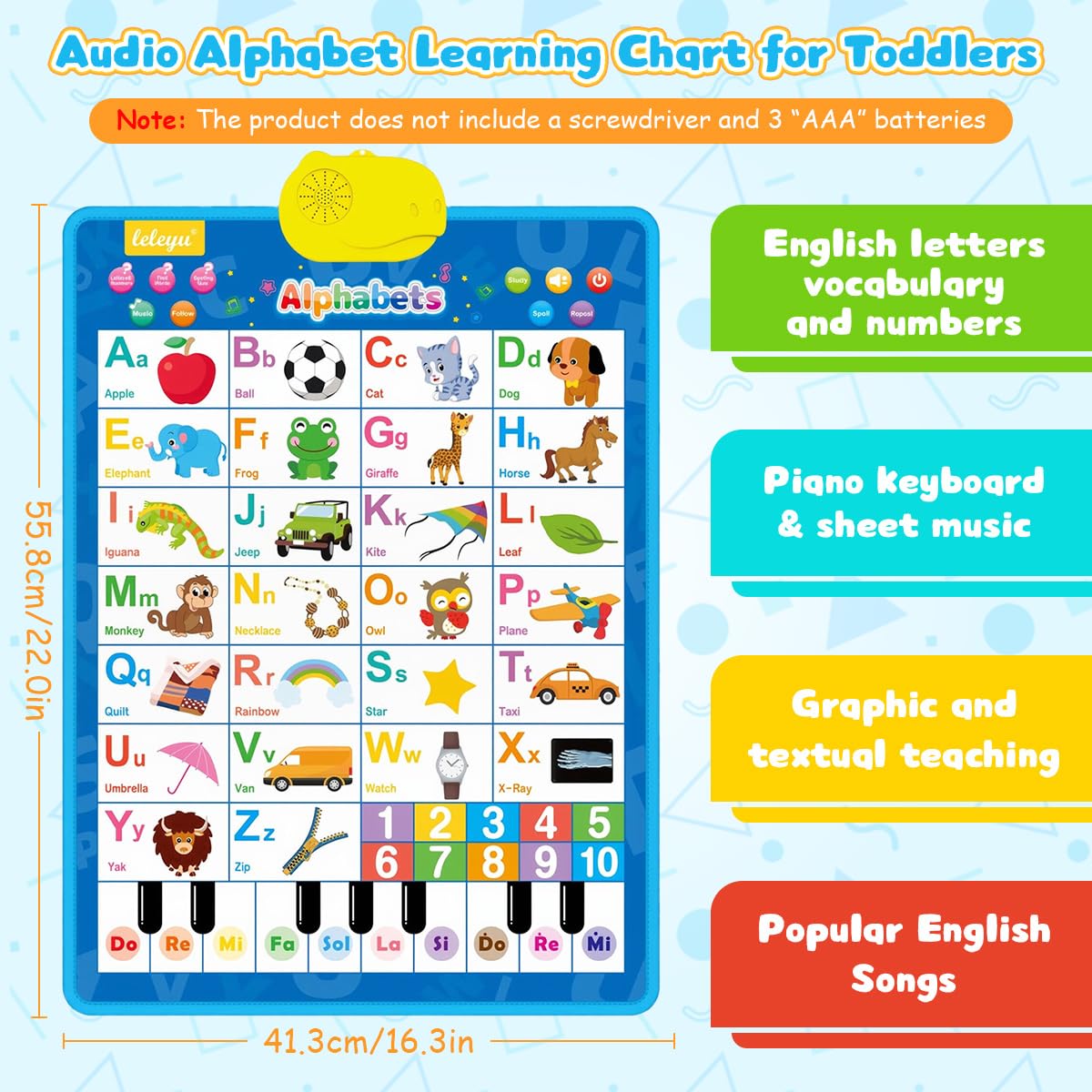 PATPAT Intelligent Book for Kids with Audio Alphabet Learning 41x55.5 cm | Blue Toddler Toy
