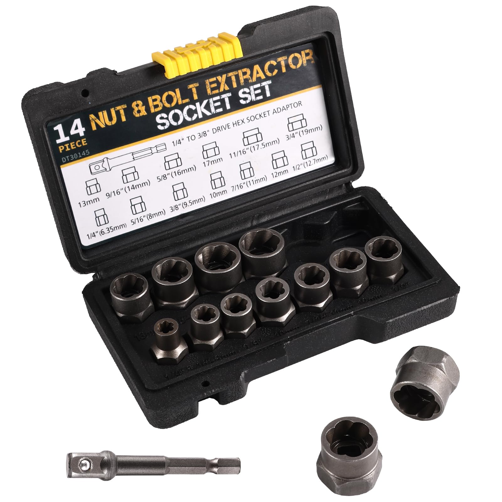 Serplex® Screw Bolt Nuts Extractor Socket Set, 14Pcs Bolt Extractor Kit, Stripped Lug Nut Remover, Easy Out Bolt Remover Set for Rusted, Rounded, Damaged Nuts Screws