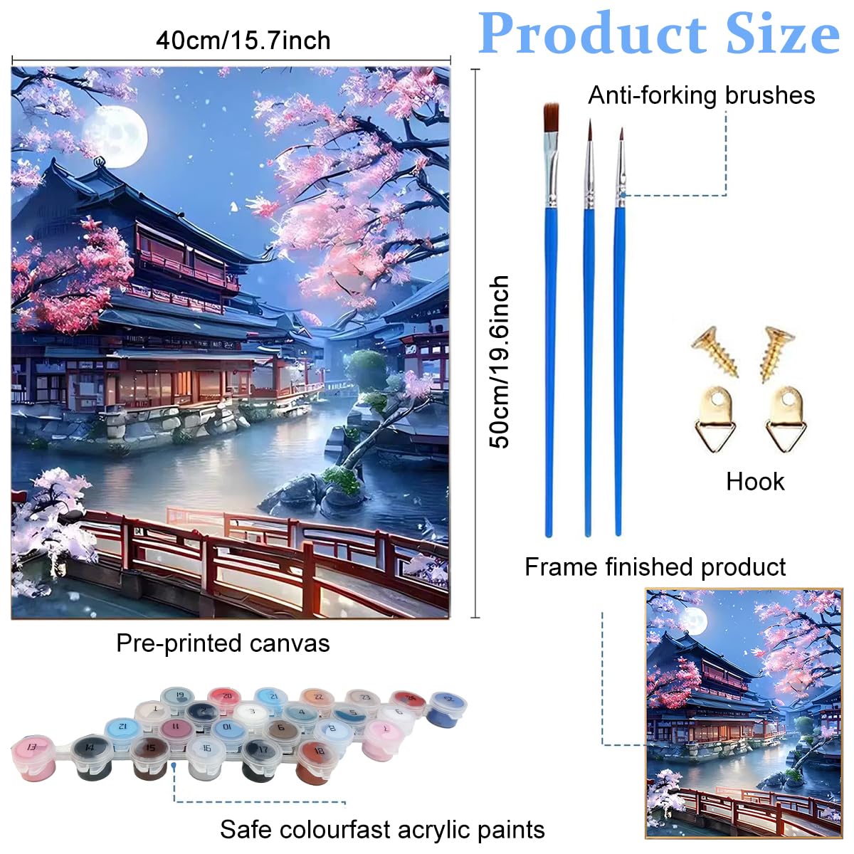 HASTHIP Paint by Number for Adults with Brushes and Acrylic Colors 40 x 50cm Canvas | DIY Wall Art Kit