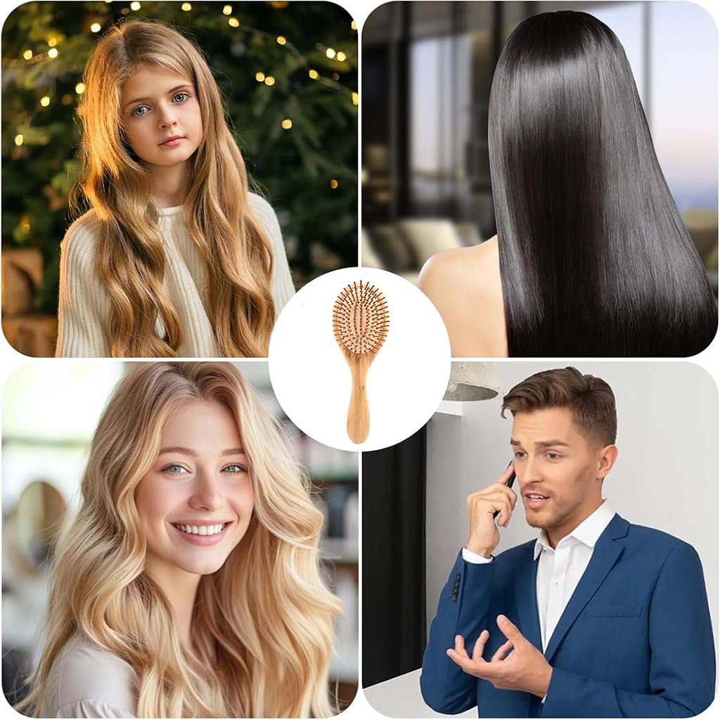 ZIBUYU Natural Bamboo Hair Brush for Women and Men featuring Airbag Scalp Massager | Ergonomic Anti Static Wooden Comb