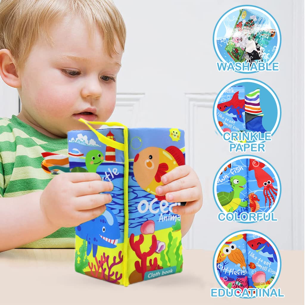 PATPAT® Cloth Books for Babies, 3D Baby Cloth Book, Cute Ocean Animal Theme Soft Cloth Books, 6 Pages Early Development Baby Cloth Book for Baby Toddler 3-18 Months (Ocean Animals Cloth Book)