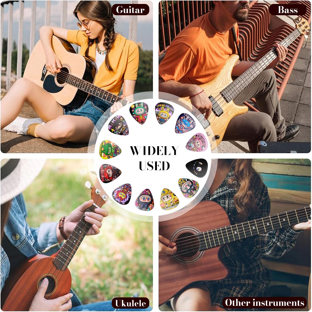 FANCYKU Electric Guitar Picks 12 pcs 1.0 mm featuring Cartoon Comic Design and ABS Material