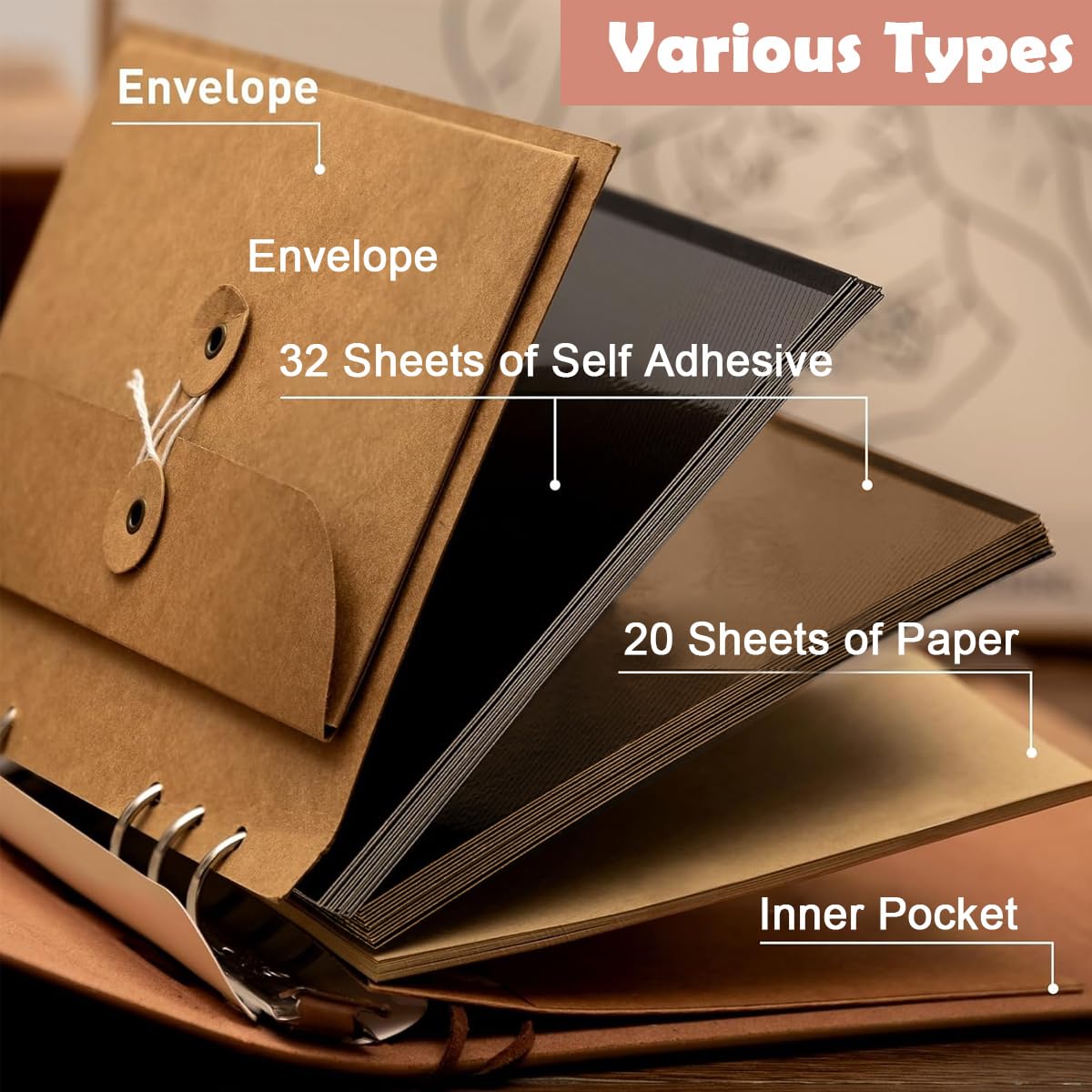 HASTHIP Photo Album Kit for DIY Scrapbooking with 52 Sheets 104 Pages PU Leather Cover
