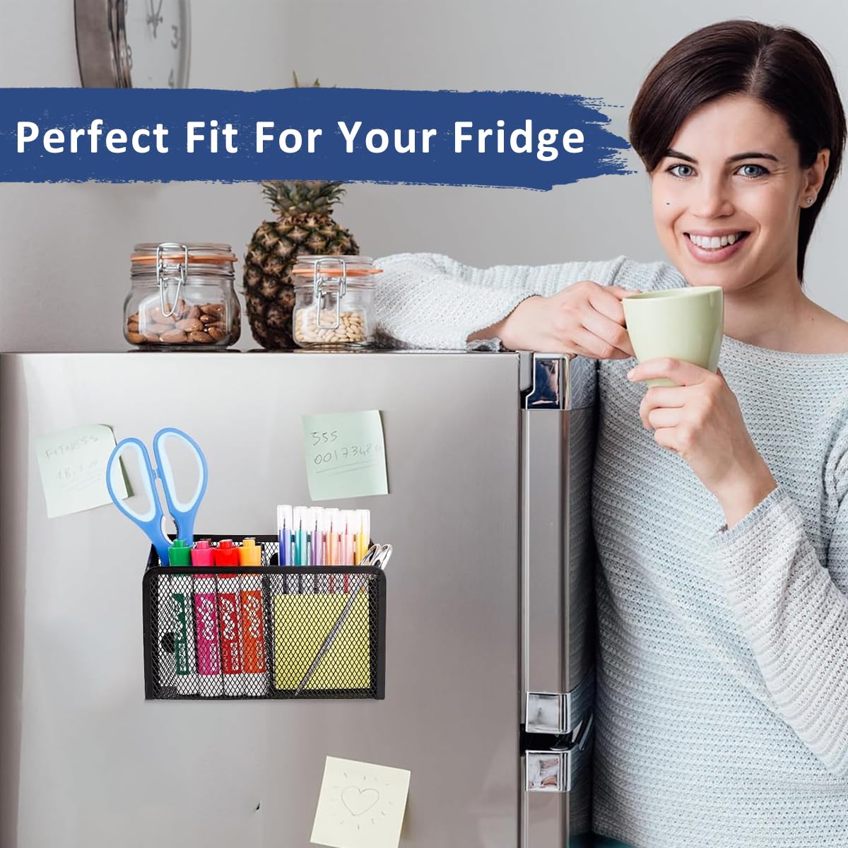 Climberty Magnetic Pencil Holder for Whiteboard with Dual Compartments and 8 Patches | Metal Mesh 18.5x6.8x10cm