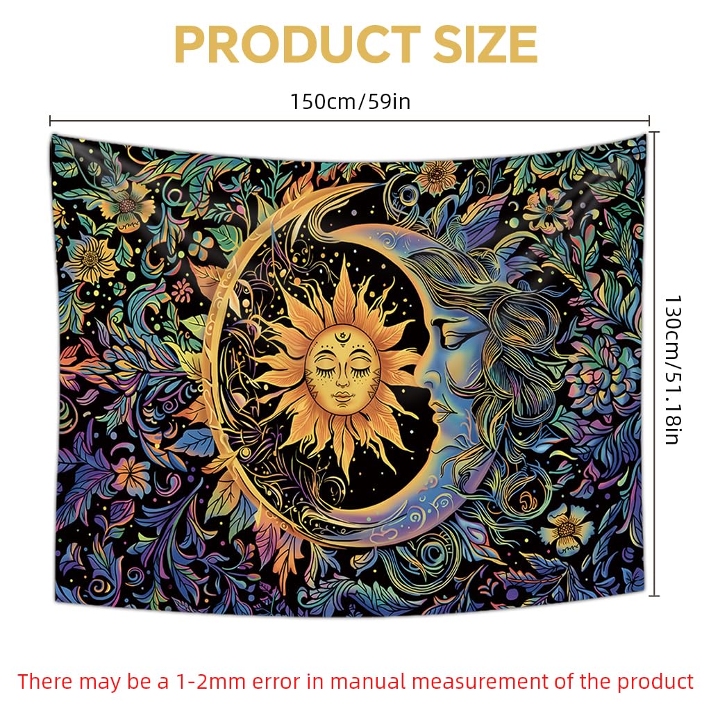 Zibuyu Sun and Moon Boho Tapestry for Bedroom with HD Print 130x150cm Polyester | Artistic Home Decor