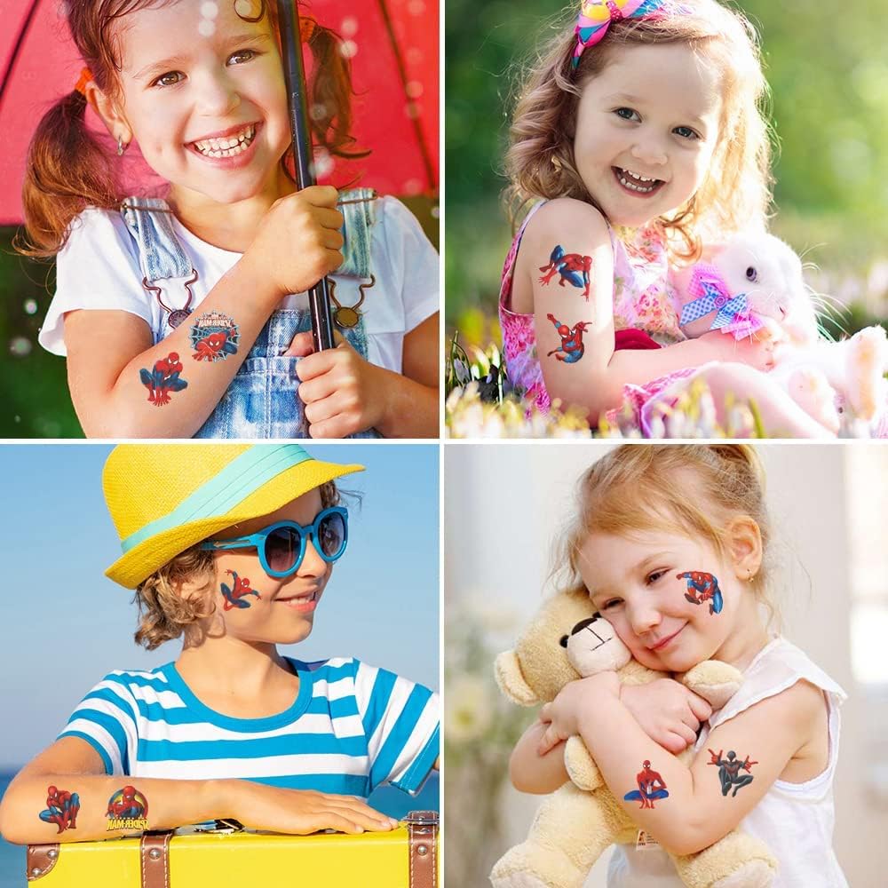 MAYCREATE Superhero Temporary Tattoo Stickers for Kids with Spider Theme 20 Sheets | Party Fun Waterproof Return Gifts