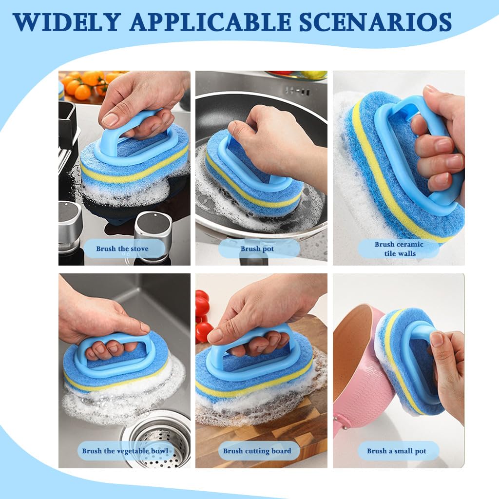 Supvox Sponge Scrub Brush for Dishes and Pans featuring 5.5 in Handle | Non Abrasive Cleaner