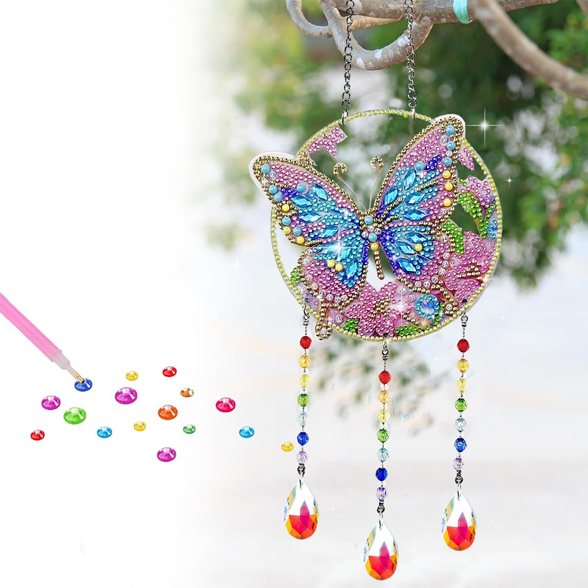 PATPAT DIY Butterfly Diamond Painting Wind Chimes for Balcony with Acrylic Base | Gift Decor
