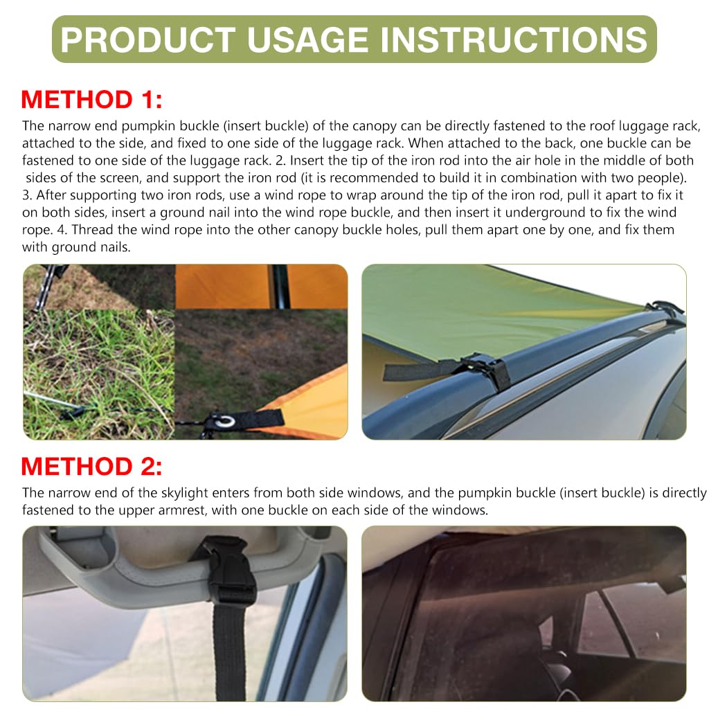 Proberos Car Side Awning for Camping with 118x78 in Coverage and 210D Oxford Cloth | Military Green UPF 50+ Sun Shelter