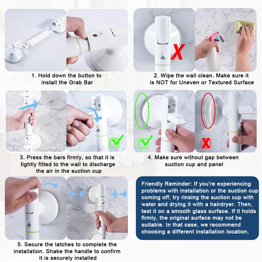 HANNEA Grab Bar for Bathroom with Glow in the Dark Lines and 110 KG Pull Force | Anti Slip Handle for Seniors