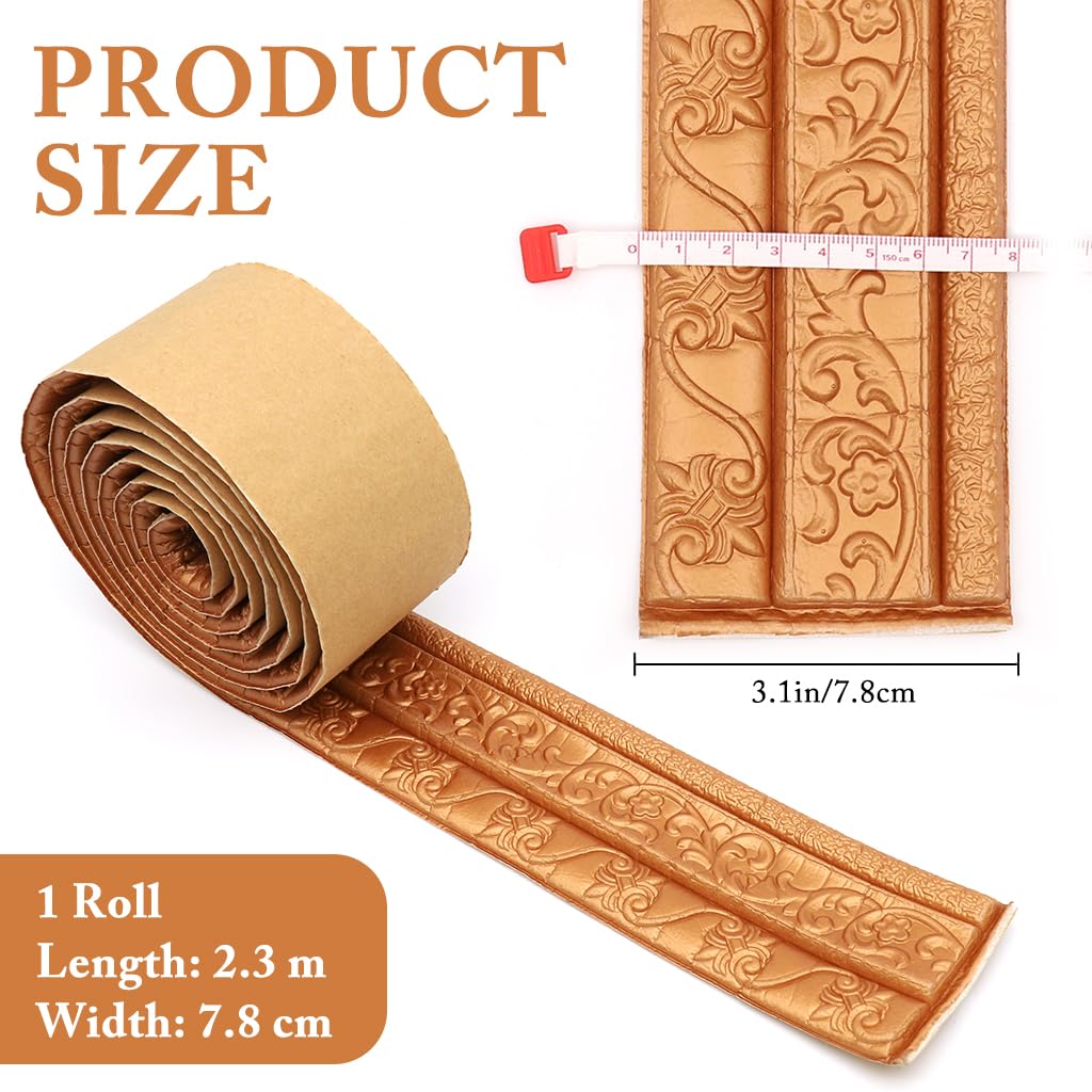 HASTHIP Peel Stick 3D Foam Molding Trim for DIY Wall Edging featuring XPE Foam 2.3 m x 7.8 cm Brown