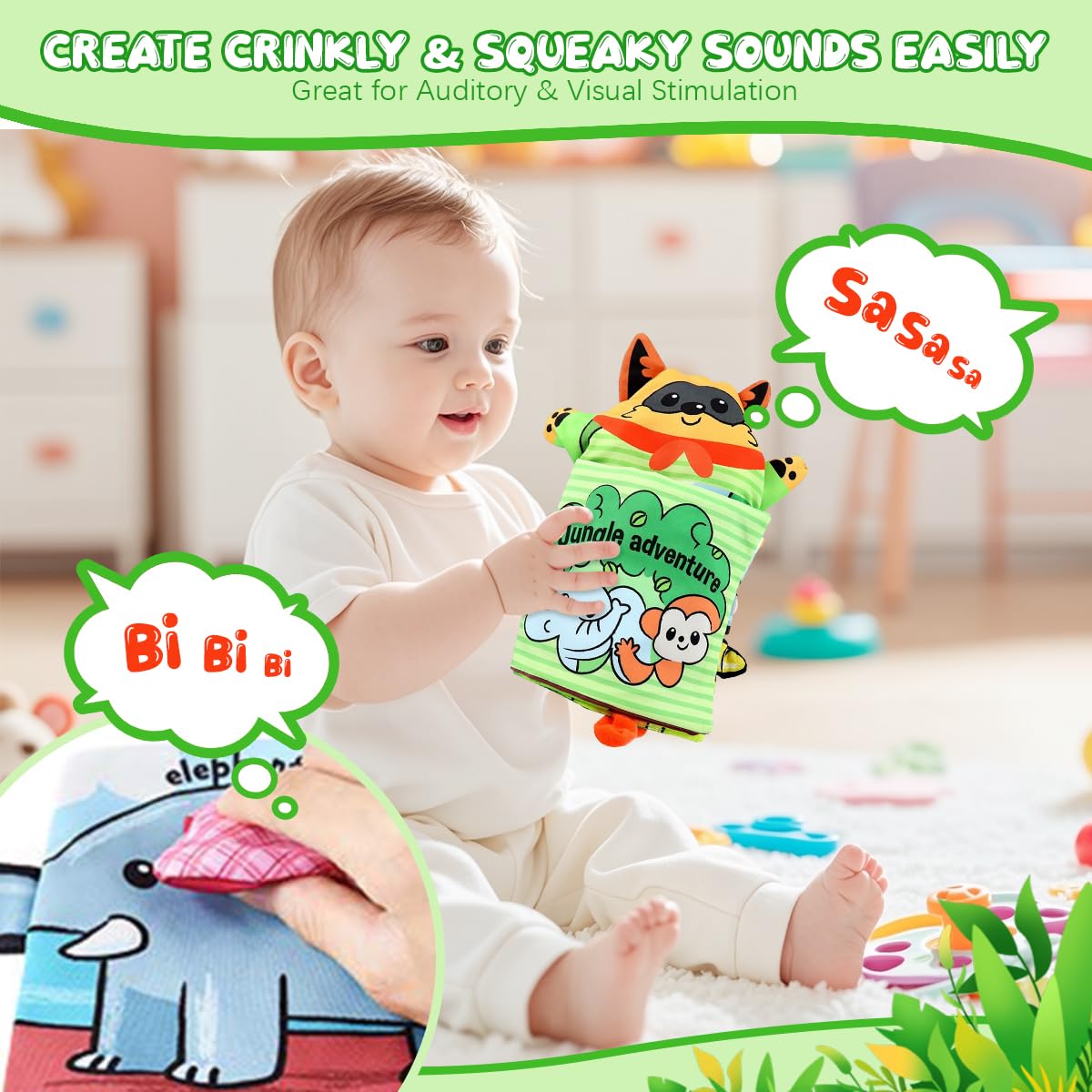 SNOWIE SOFT Hand Puppet Cloth Books for Babies with 3D Touch Pages 2 PCS | BPA-Free Fabric