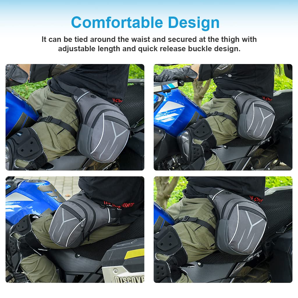 GUSTAVE Thigh Bag for Bikers with Quick Release Buckle and 10×16×20cm Multi Pockets | Waterproof Oxford for Outdoor Riding