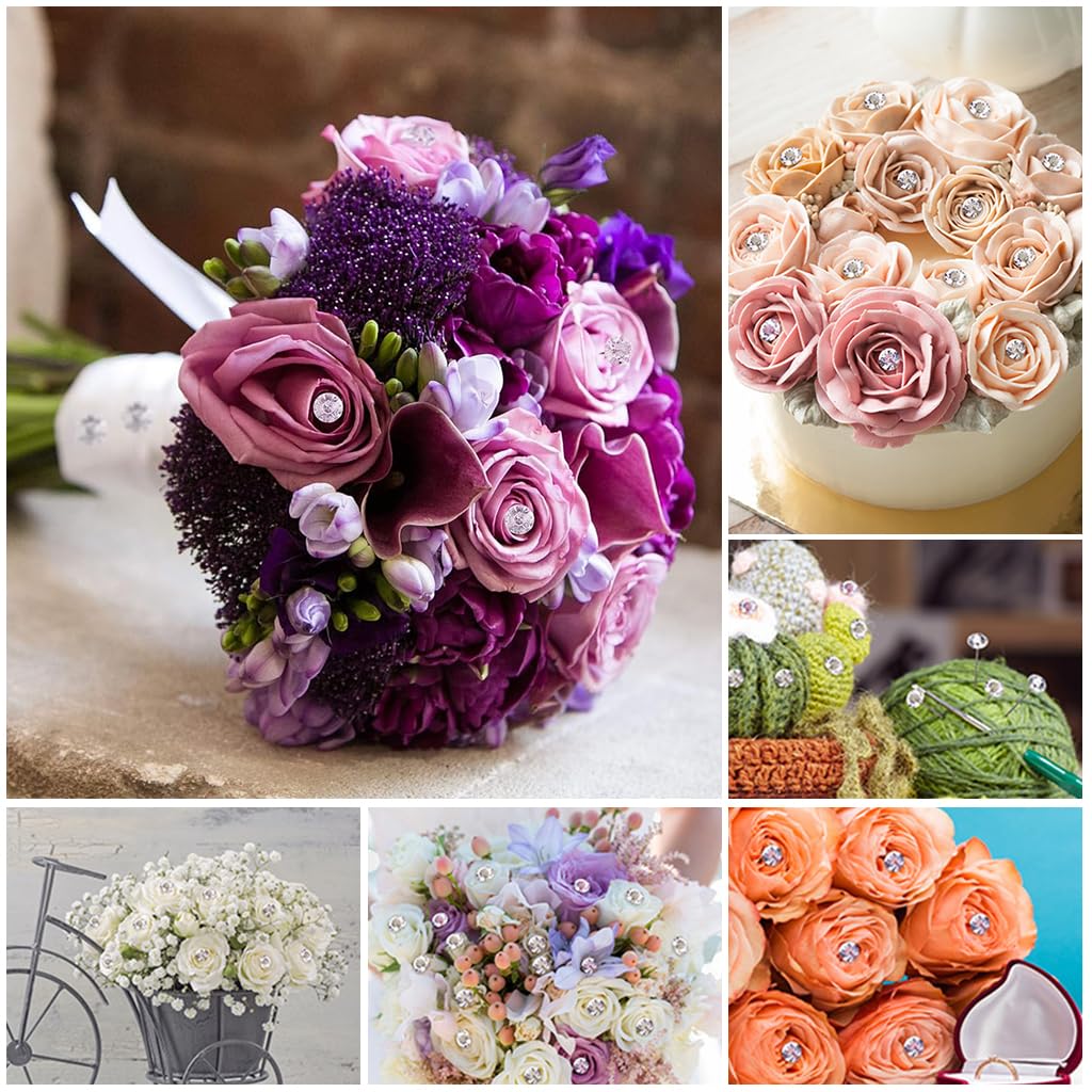 Venzina Bouquet Pins for Floral Arrangements with 100pcs 1.49 in Crystal Rhinestones | Ideal for Wedding Corsages and DIY Crafts