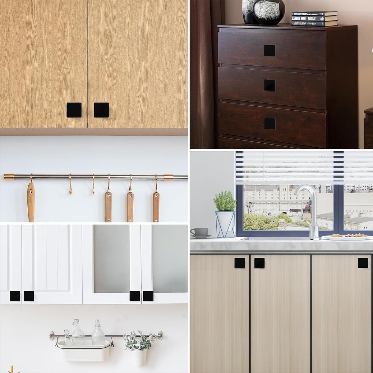 HASTHIP Drawer Pulls for Cabinets and Drawers with 1.26 in Square Ergonomic Grip | Black Aluminum Alloy Handles