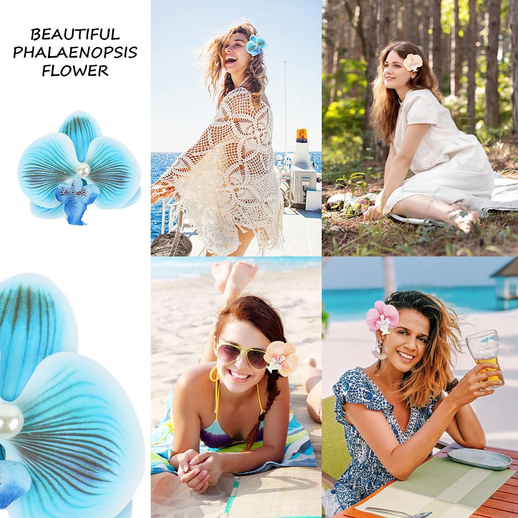 SANNIDHI Flower Hair Clips for Women featuring 3pcs Orchid Design and Pearl Details | Comfortable Fabric Butterfly Barrette