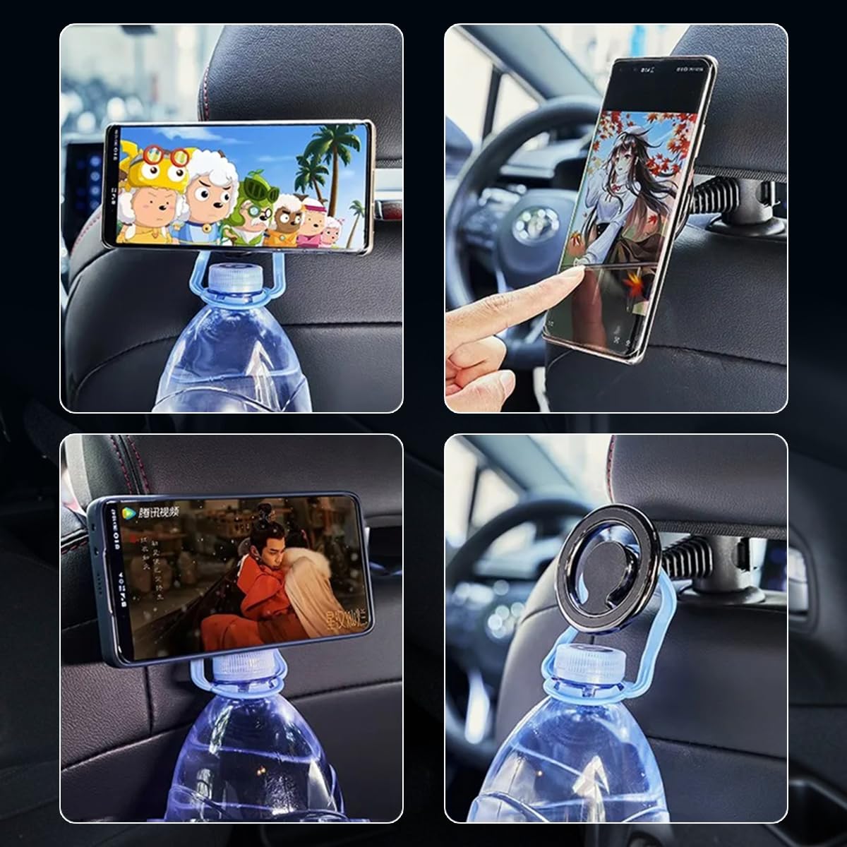 STHIRA Magnetic Car Phone Holder for Rear Seat with 360° Rotation and 2 Metal Rings | Universal Mount for iPhone 15 14 13