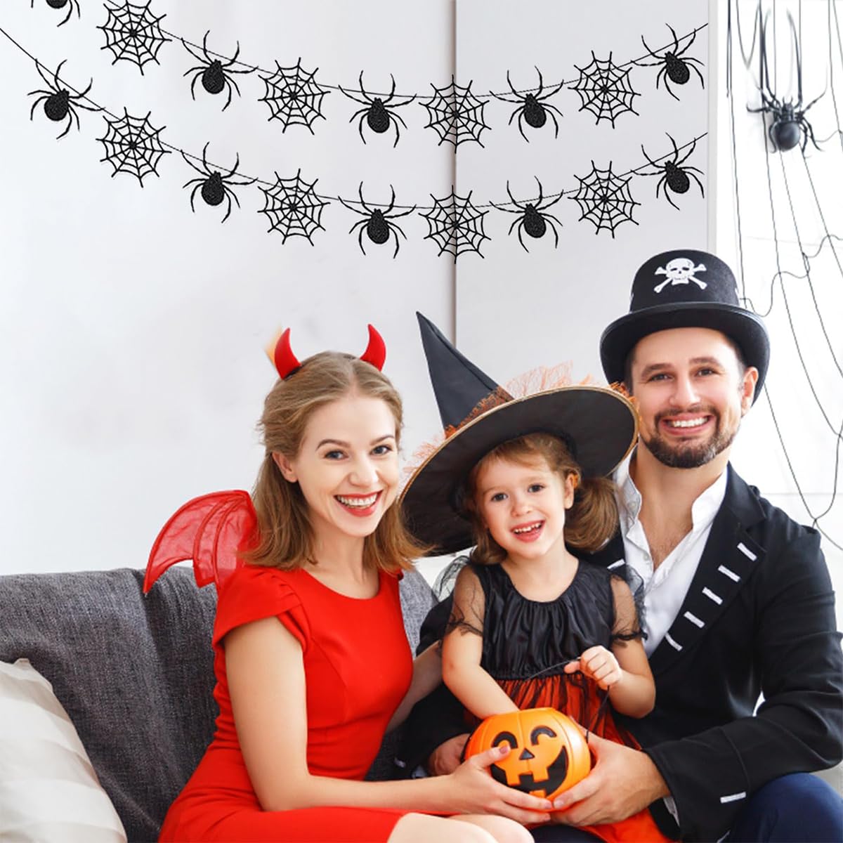 HASTHIP Halloween Wall Decoration for Room and Window with DIY Felt Spider Web Garlands | Pack of 2