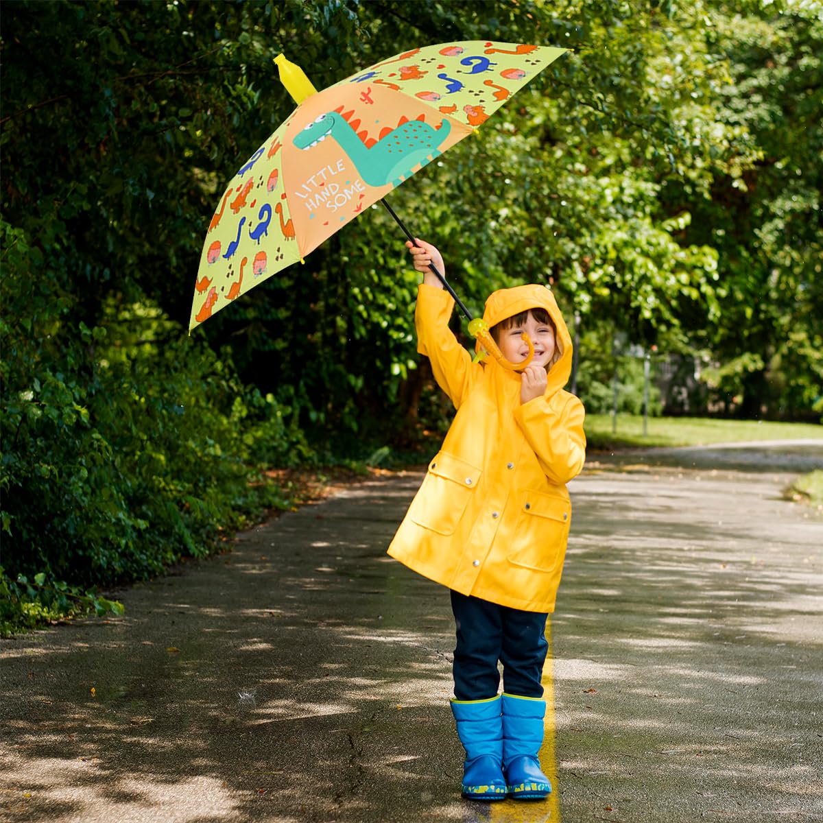 PATPAT® Kids Umbrella for Sun & Rain UPF 50+ Black Coating Lining Design Strengthed 8-Ribbed Windproof Umbrella Travel Lightweight Umbrella for Kids Cartoon Dinosaur Print Umbrella