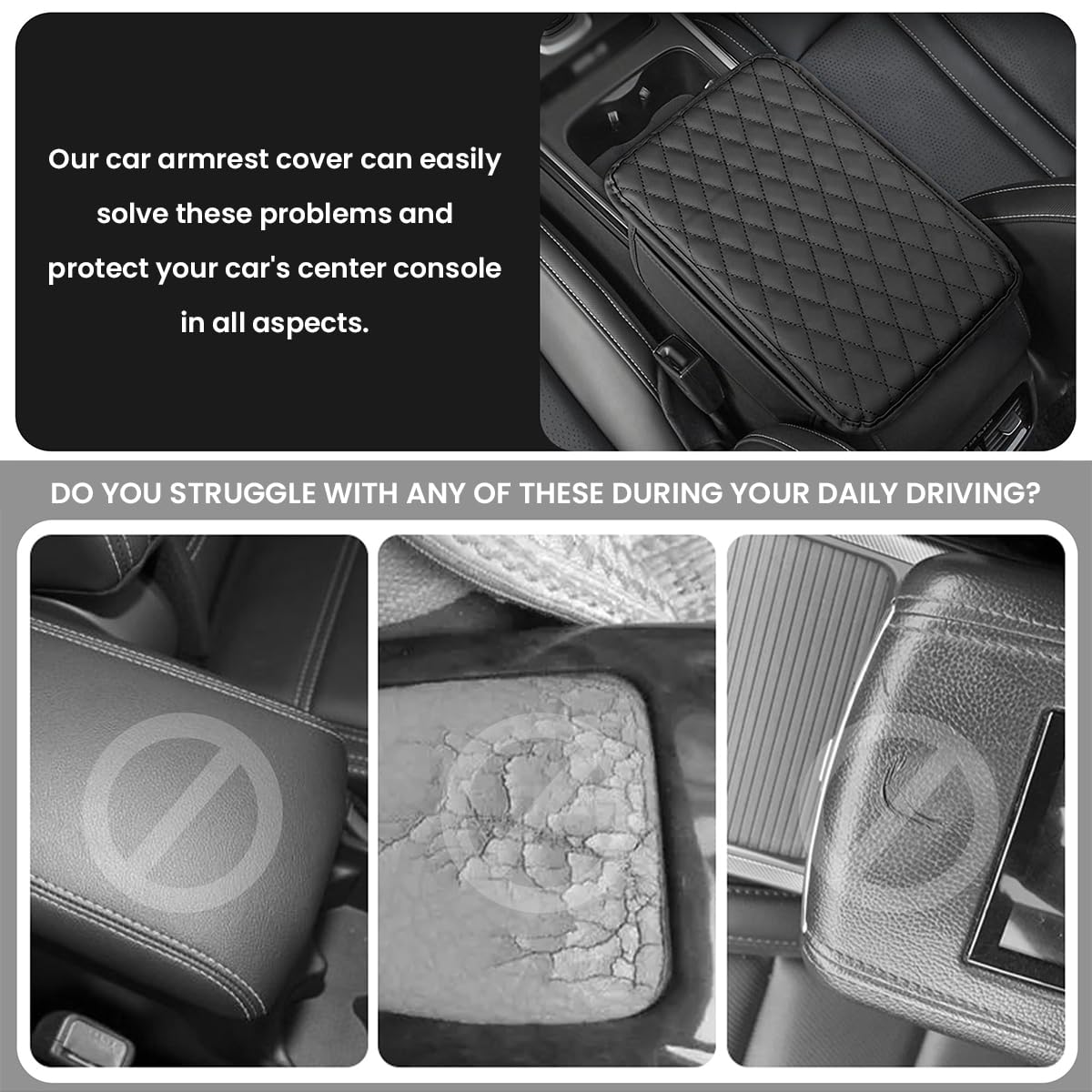 STHIRA Car Armrest Cushion for Center Console with 2 Storage Bags in Microfiber Leather | Fits Most Vehicles