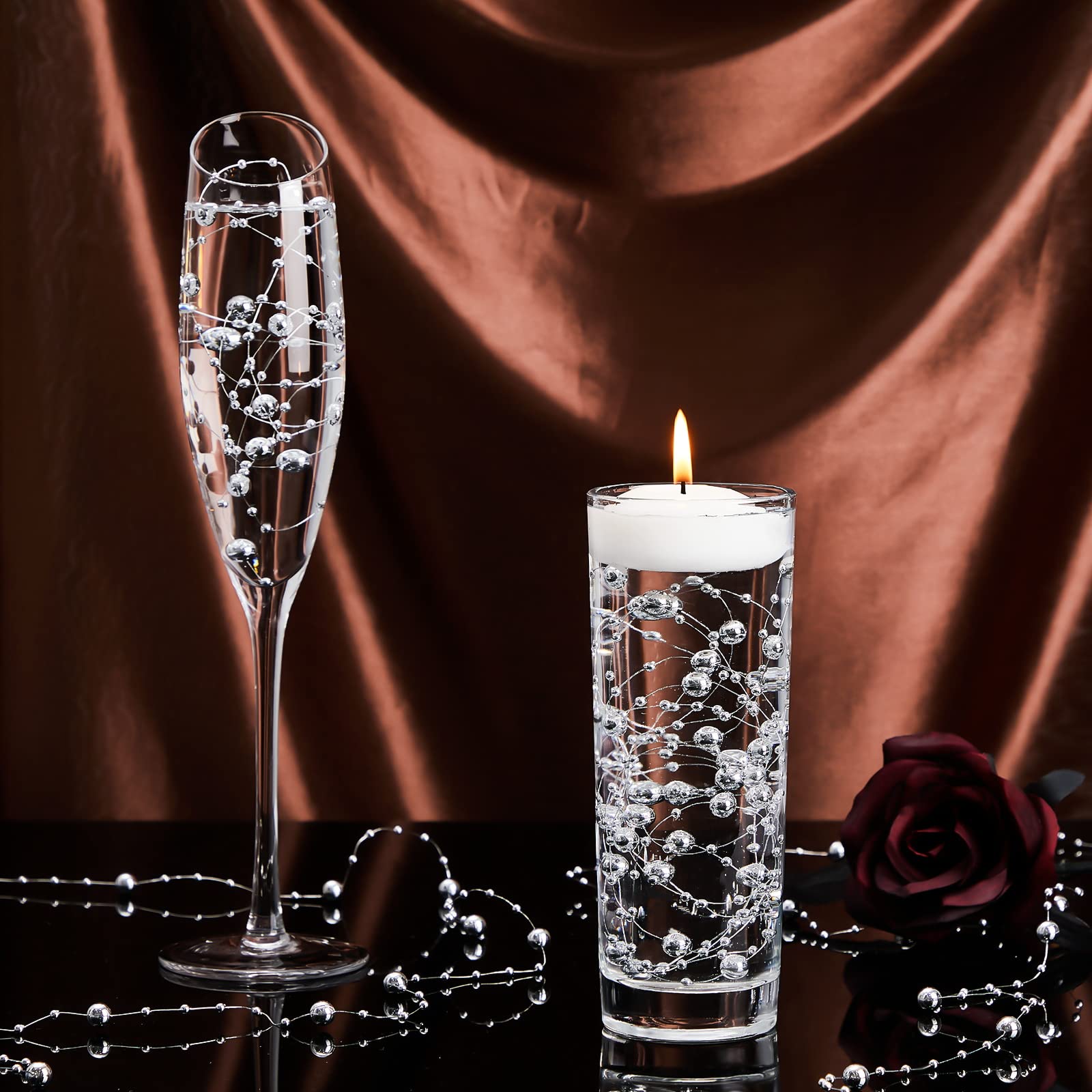 HASTHIP Pearl String for Floating Candle Centerpieces with 3mm and 8mm Beads | White Wedding Décor