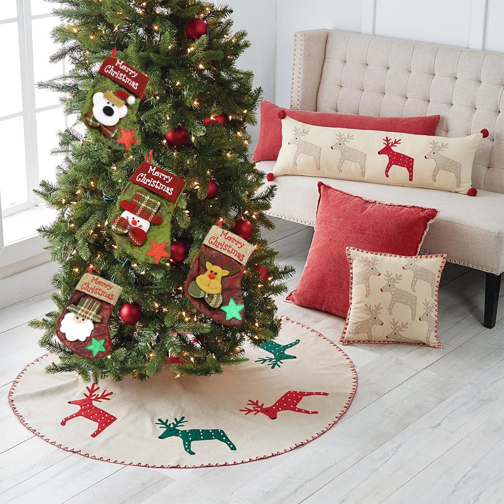 ZIBUYU Christmas Stockings for Home Decor featuring Santa Snowman Reindeer Bear Prints 2pcs