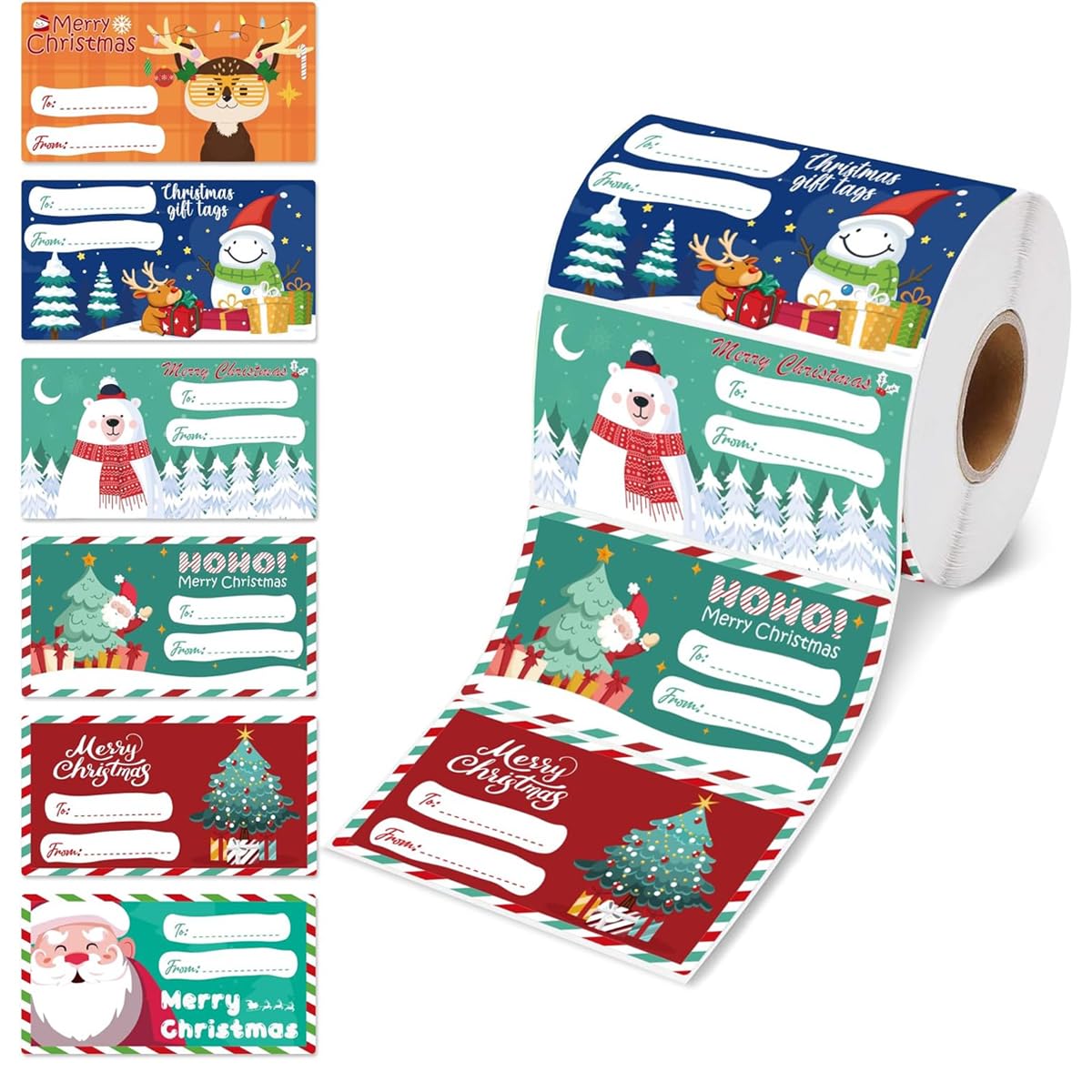 HASTHIP Christmas Gift Tags 500 pcs for Presents featuring Self Adhesive Design and 6 Patterns | To and From Stickers 2.95x1.6 in