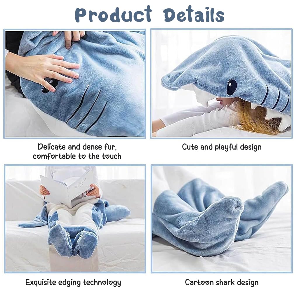 ZIBUYU® Shark Blanket Bag Pajamas for Women and Men Warm Flannel Hoodie Soft Plush Wearable Blanket Sleeping Bag for Adults & Teens Overnight Pajamas Party Shark Onesie Costume, 190cm