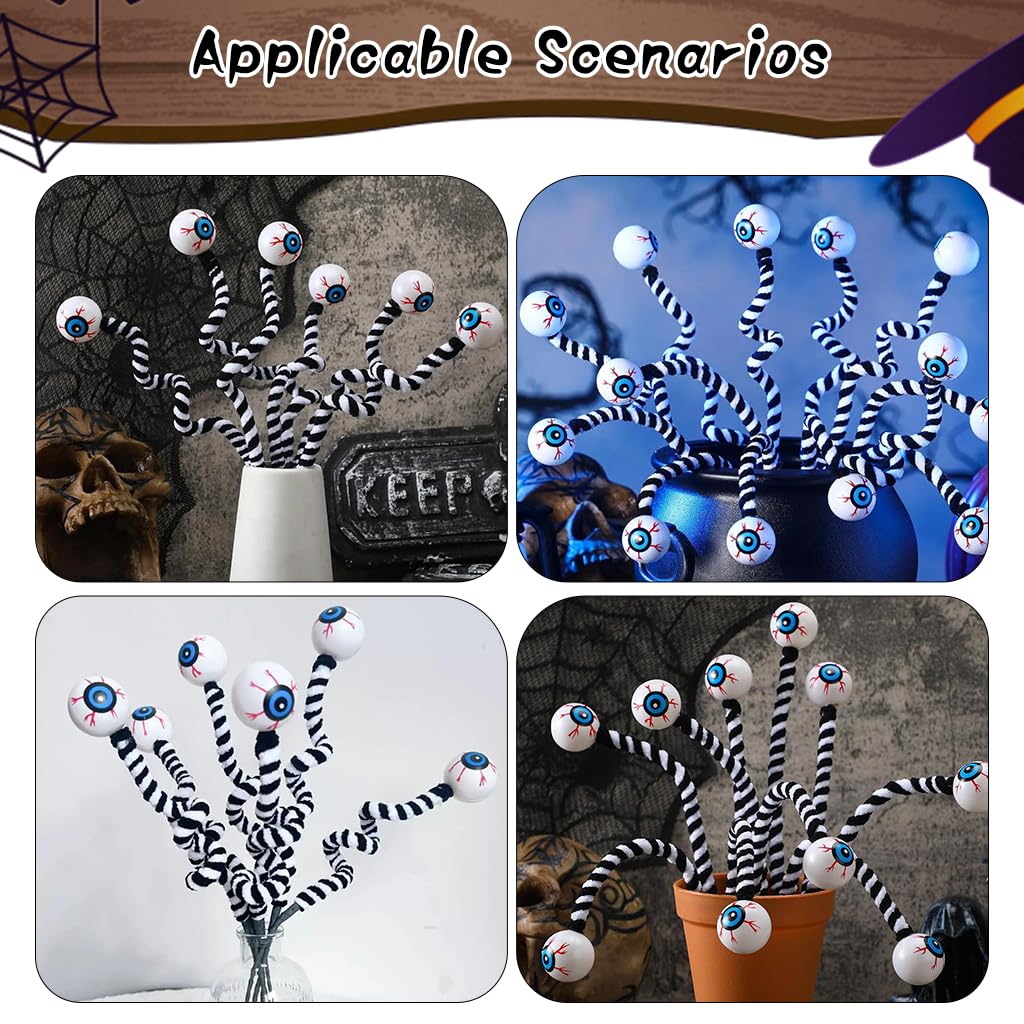 HASTHIP Halloween Eyeball Ornaments for Spooky Décor with Striped Flexible Stems | 6Pcs Set