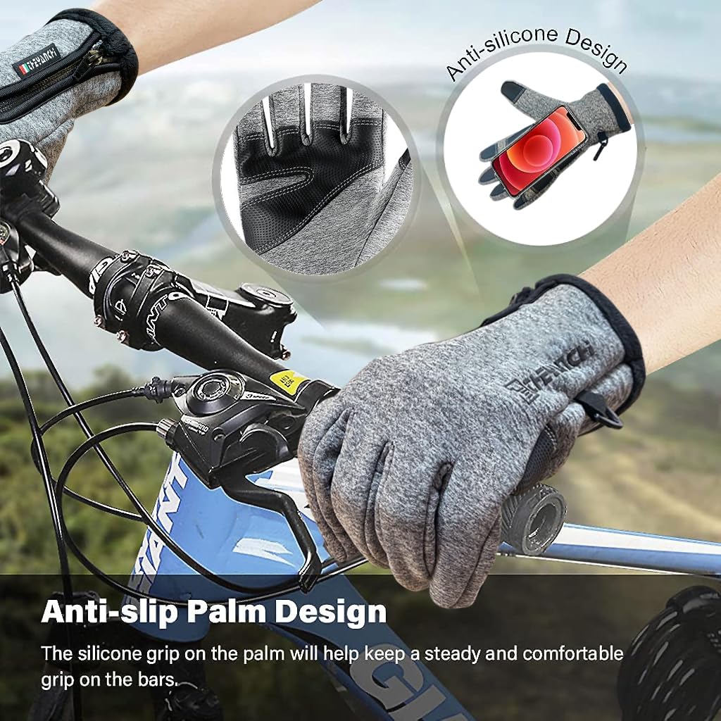 STHIRA Winter Gloves for Driving and Cycling featuring Touchscreen Fingertips | Waterproof Fleece Lined Grey Size L