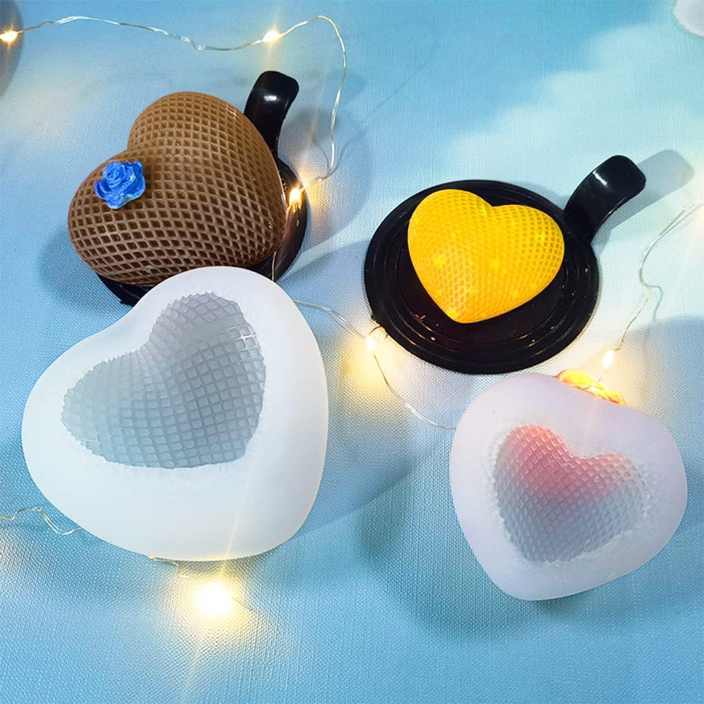 ZIBUYU Heart Shaped Chocolate Mould for Candy and Soap Making with 3D Woven Pattern | 2PCS BPA Free Silicone