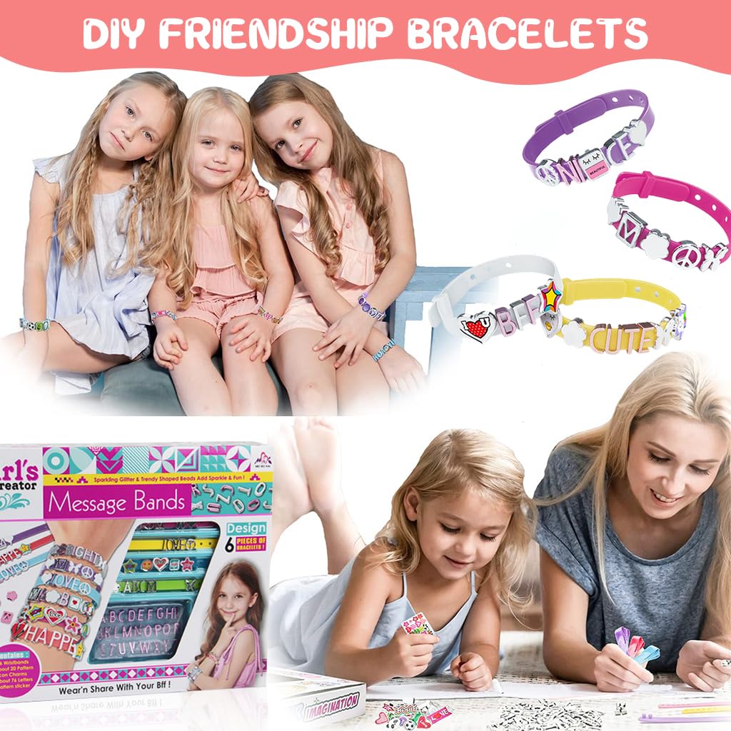 PATPAT DIY Bracelet Making Kit for Girls with 6 Silicone Bands and 48 Letter Charms | Creative Gift for Kids