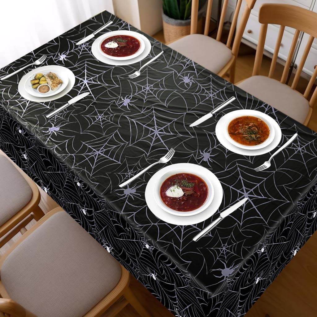 HASTHIP Halloween Tablecloth for Party Decor with Spider Web Design 137x274 cm | 2 Pack Black PE Cover