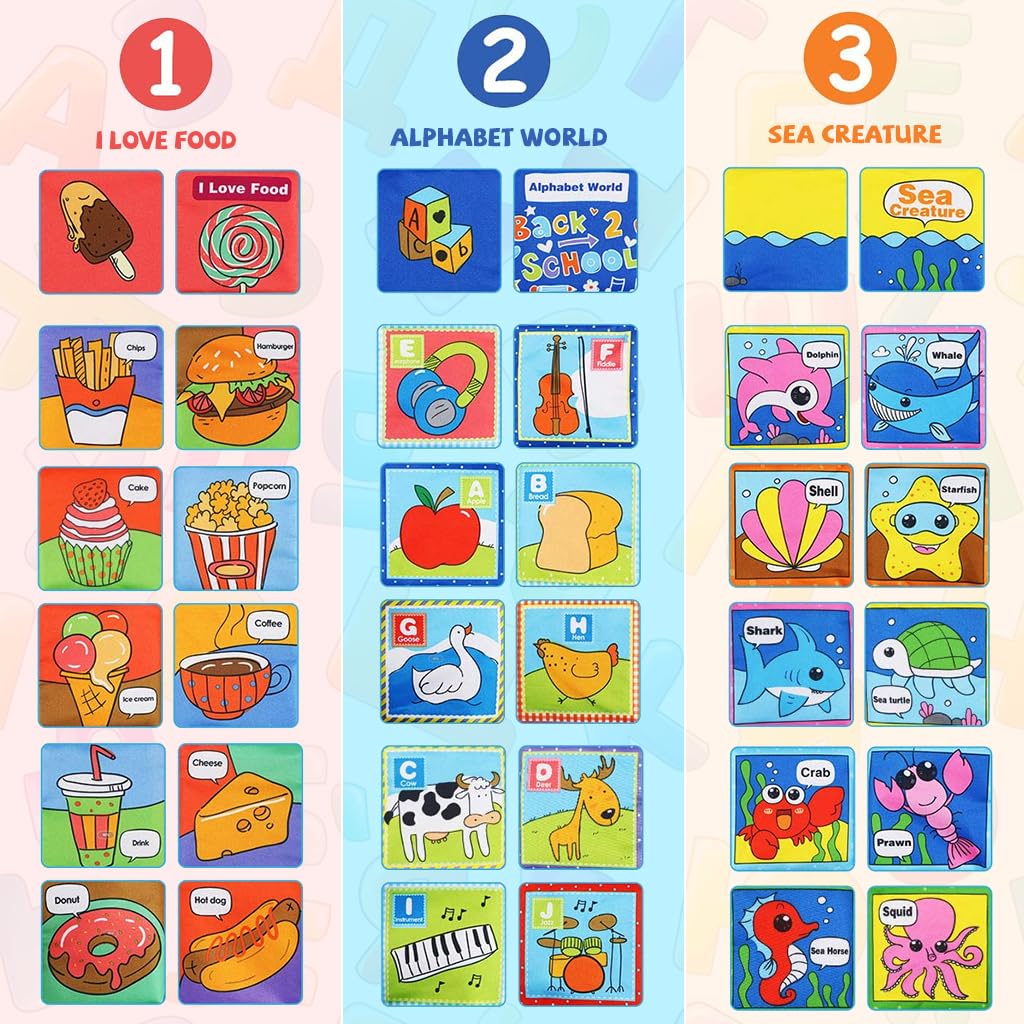 SNOWIE SOFT Cloth Books for Babies 0 to 3 Years with Crinkle Pages and Bright Colors | 6Pcs Sensory Toy Set for Early Learning