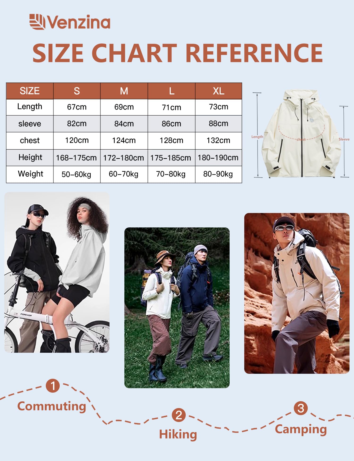 Venzina Men's Waterproof Windbreaker Jacket for Hiking and Cycling with 75D Fabric | Light Khaki