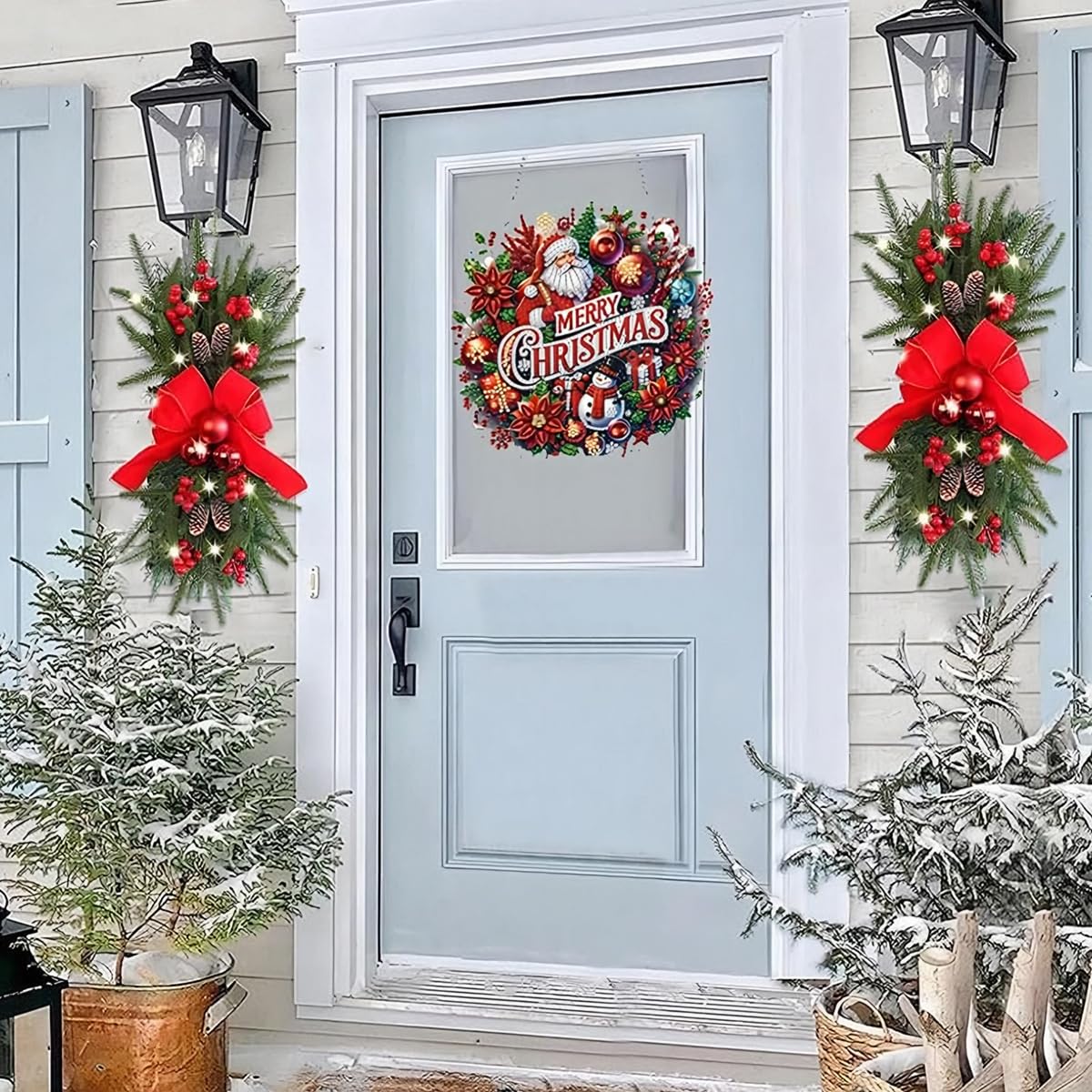 HASTHIP Diamond Art Christmas Door Sign for Festive Decor with Santa Claus 19x19cm | Sparkling Hanging Ornament Gift