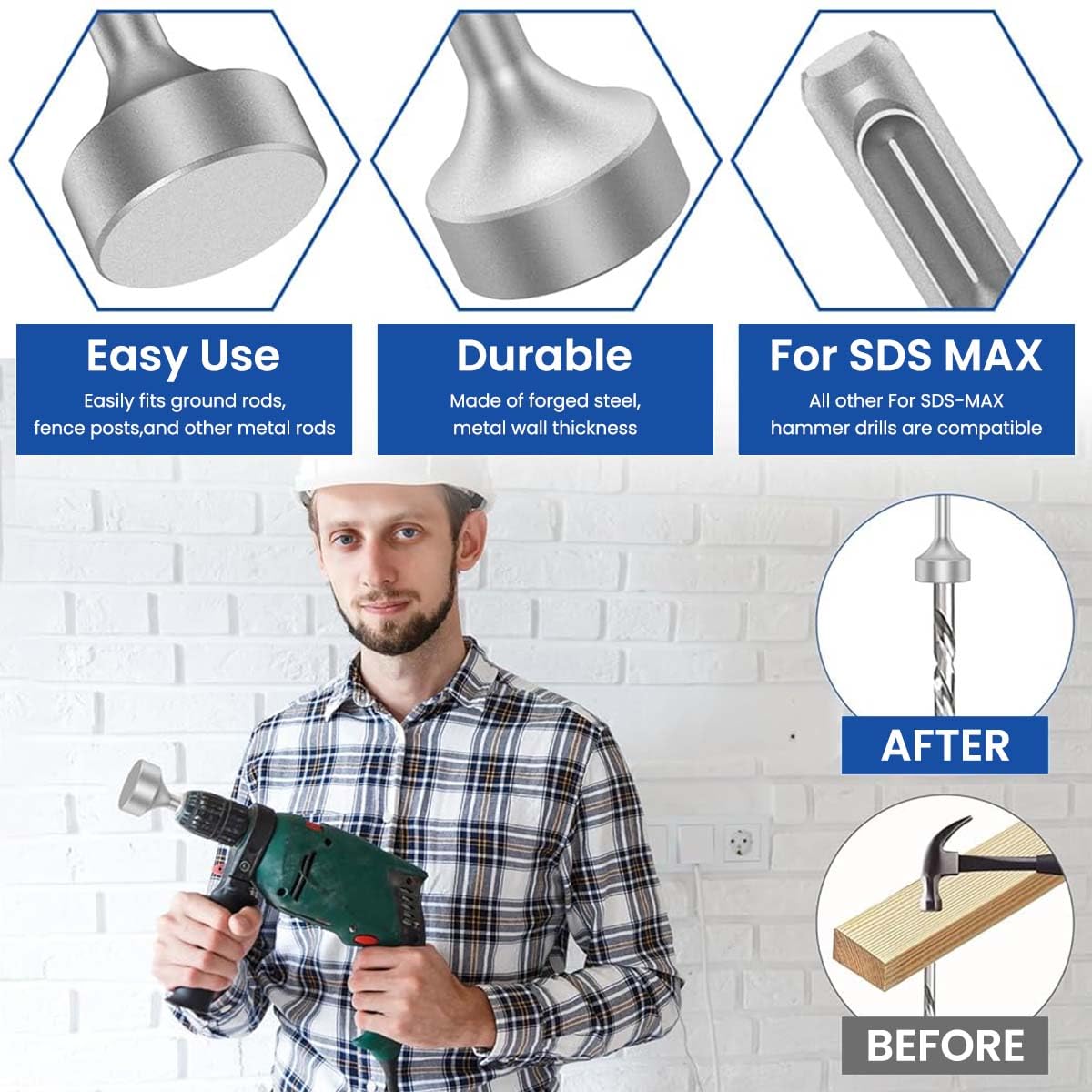 Serplex Metal Hammer Attachment for Impact Drivers with 3.5cm Plate & 1/4'' Hex Shank | Steel Construction