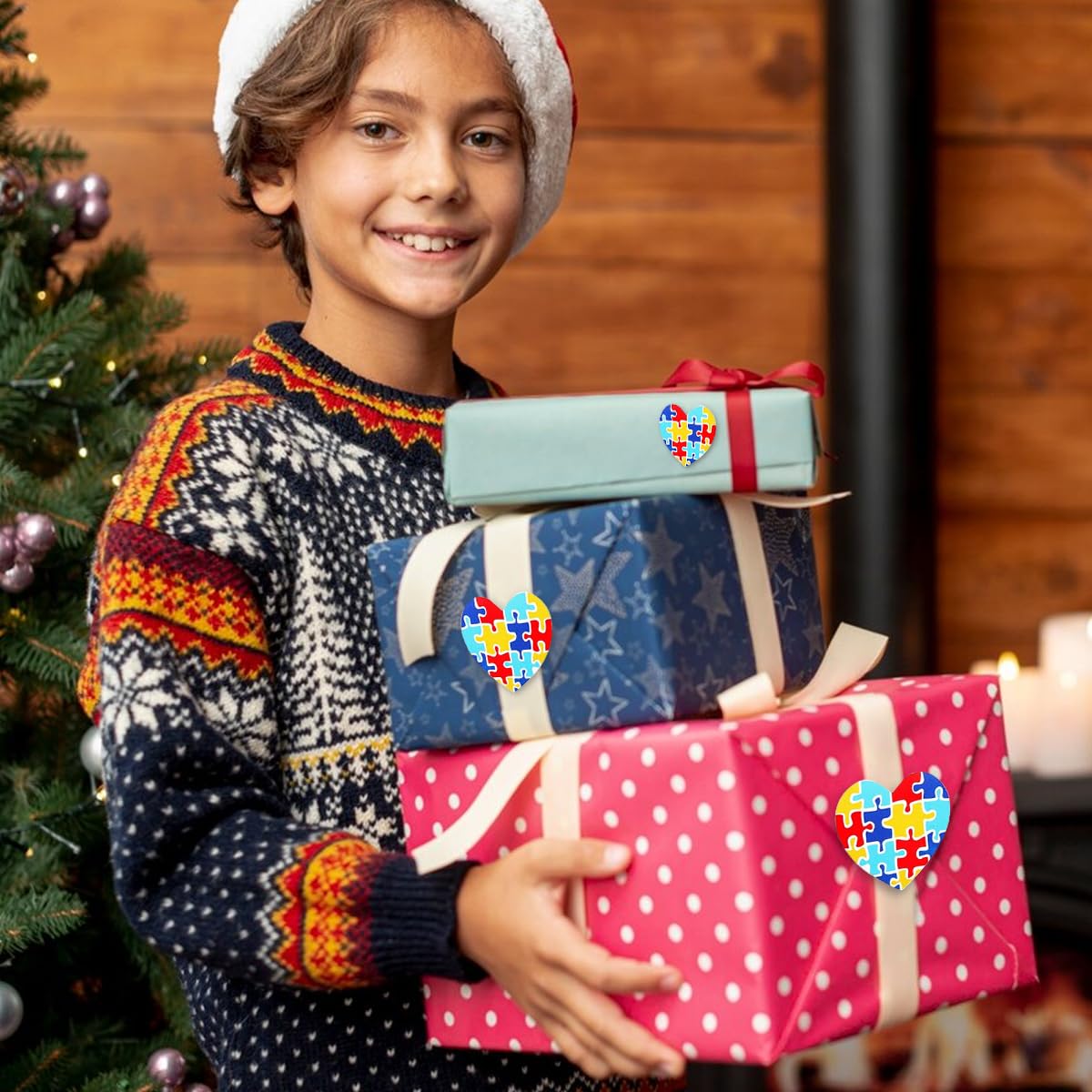 HASTHIP Autism Stickers for Awareness Gifts featuring 500 Heart Shaped Self Adhesive Labels