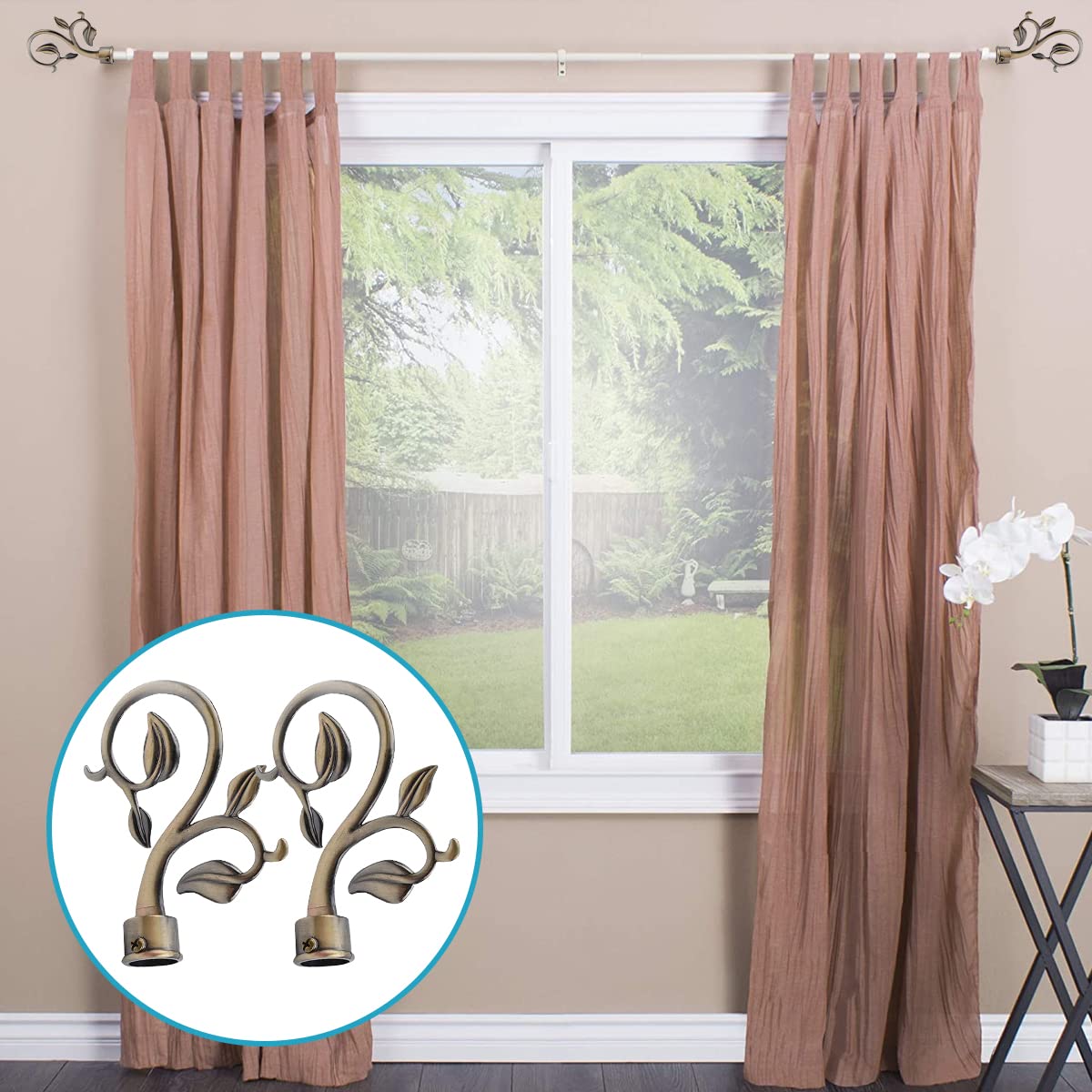 HASTHIP Curtain Rod Finials for 20–22.5mm Rods with Leaf Branch Design | 6pcs Brass and Iron Caps