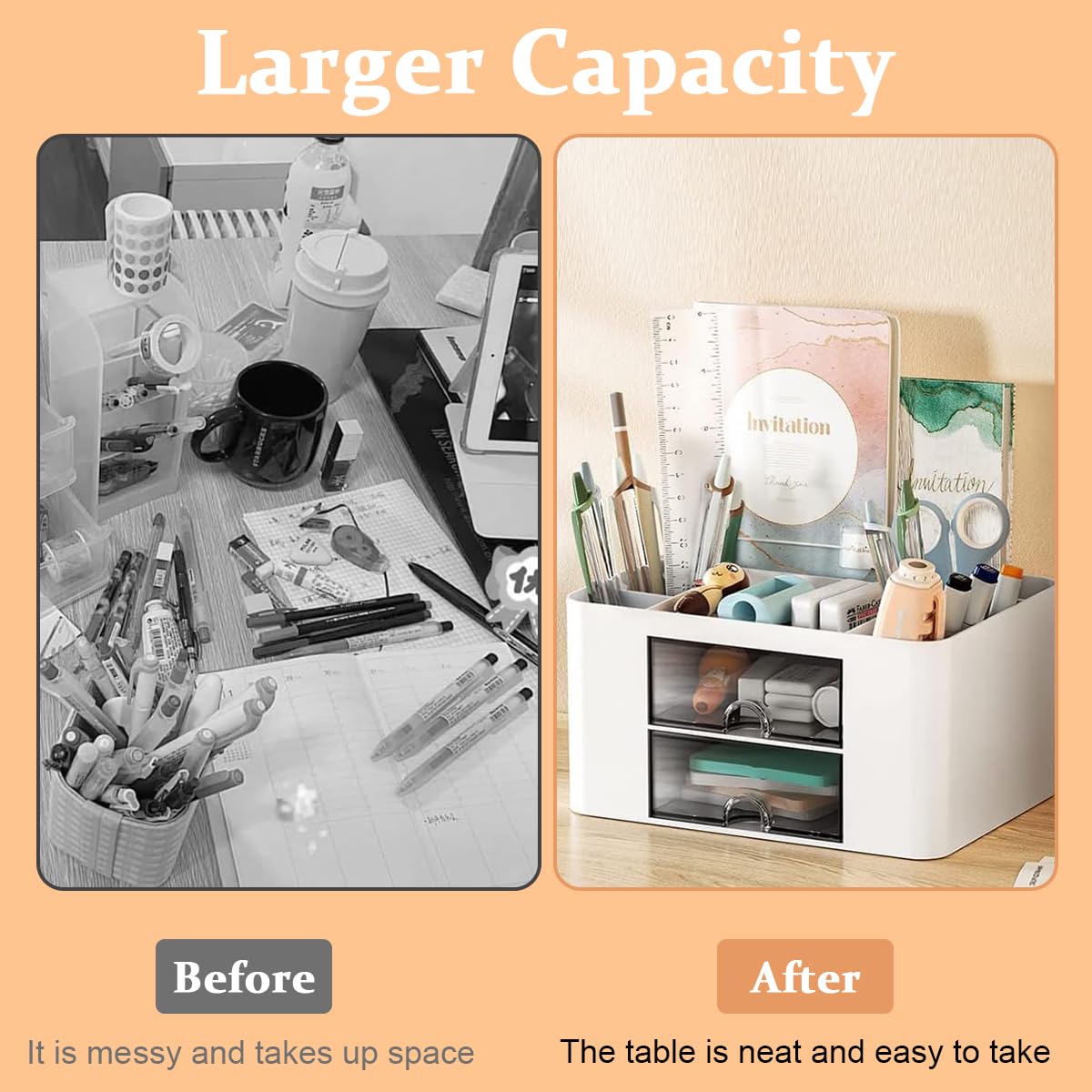 Climberty Desk Organizer for Office Supplies with 7 Compartments and 2 Drawers White | ABS Plastic