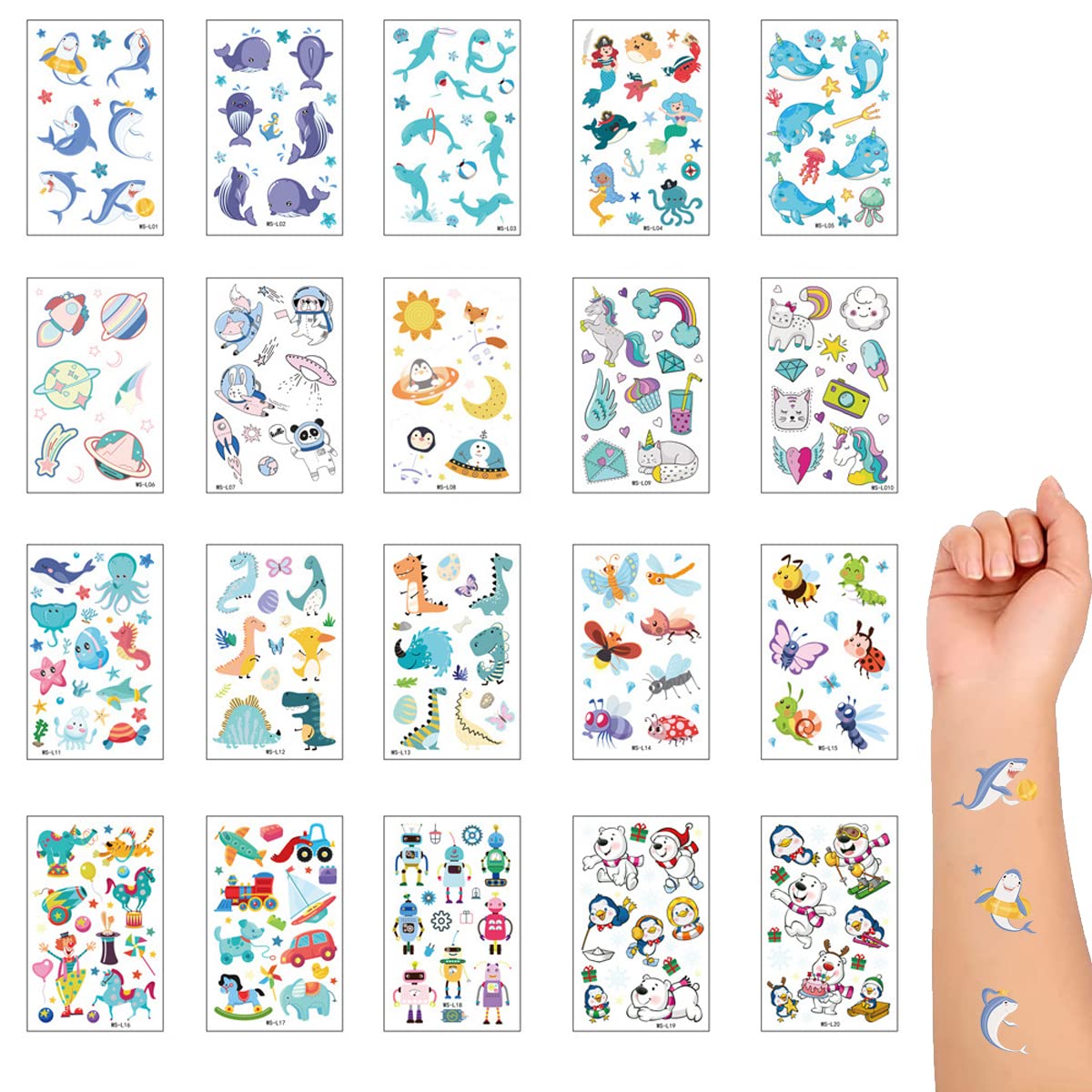 MAYCREATE® 20 Sheets Waterproof Cartoon Temporary Tattoo Sticker Night Glow Sticker,Marine Theme Cartoon Sticker for Boys Girls Sticker