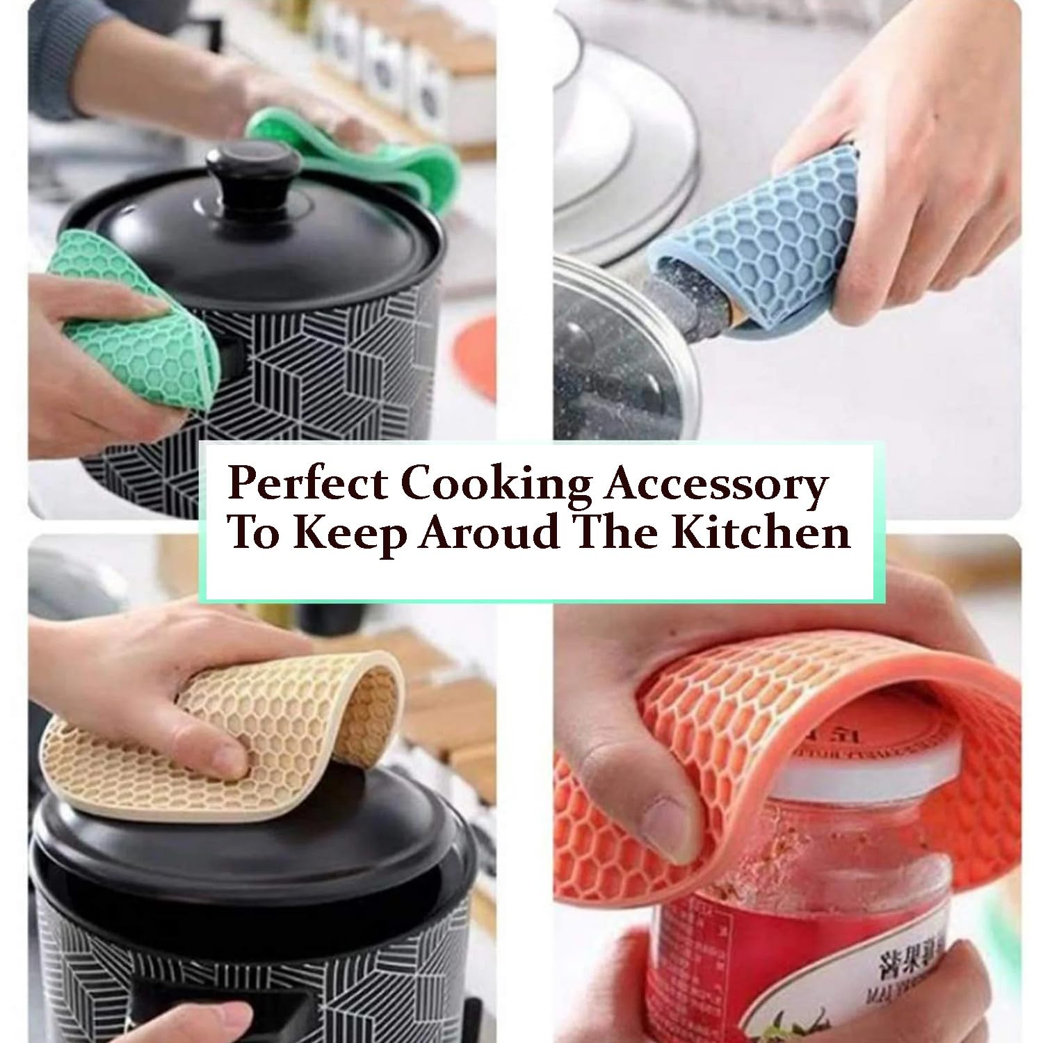 ZIBUYU Silicone Insulation Pads 6.8 in for Hot Dishes with Honeycomb Anti Slip Design | Black