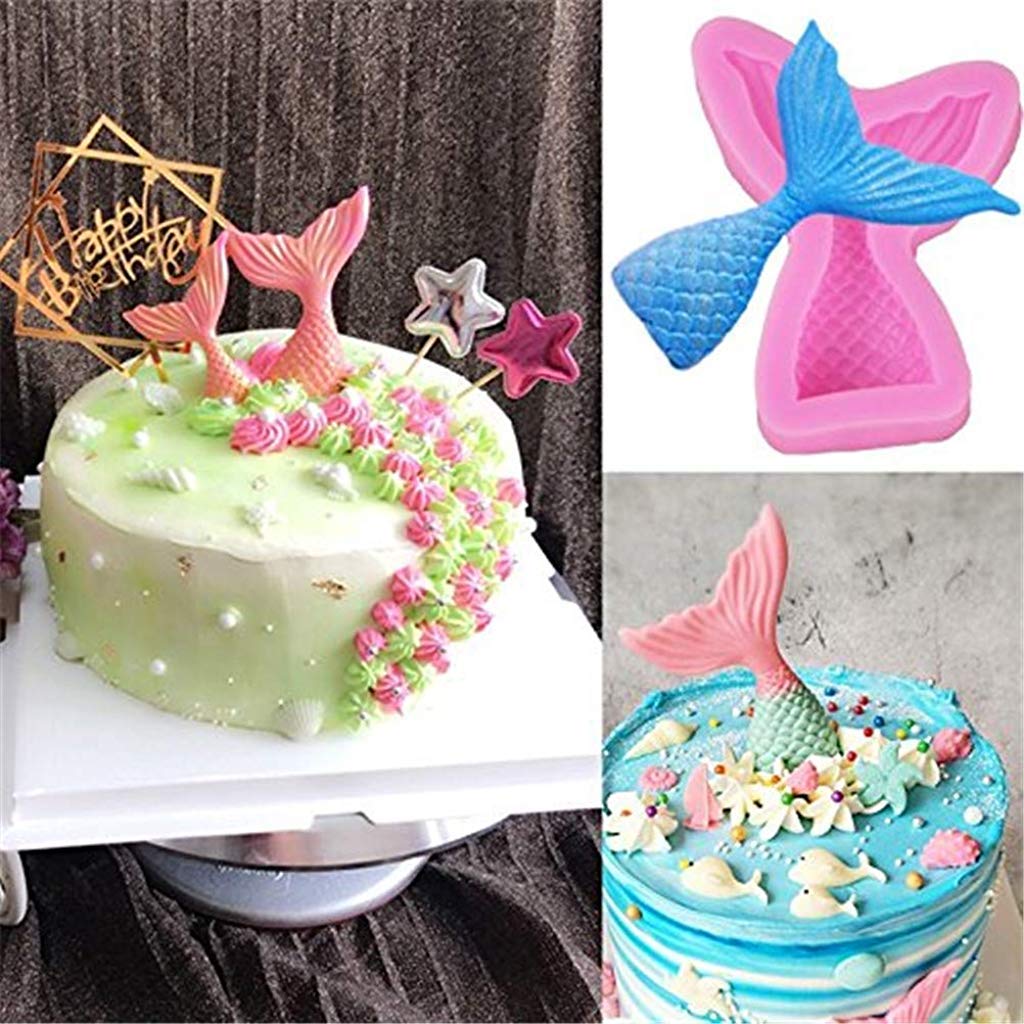 Supvox® 4 Pieces Mermaid Tail Mould, Silicone Mermaid Cake Moulds Chocolate Fondant Moulds 3D Mermaid Icing Moulds Seashell Cake Soap Moulds for Soap Making