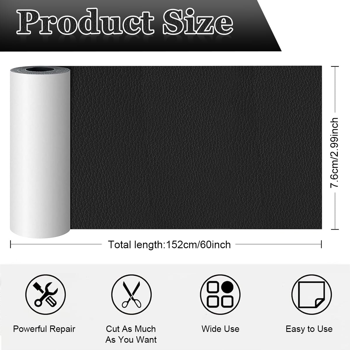 HASTHIP Leather Repair Tape for Furniture with Self Adhesive Backing 3x60 Inches Black | Cuttable PU Patch