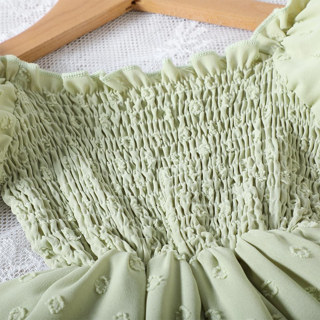 SNOWIE SOFT Baby Dress Bow Headband Set Infant Girls Romper Dress Light Green Princess Baby Dress Short Sleeve Ruched Jumpsuits Skirts Hem Bodysuits Baby Shower Gift for Infant Girls 3-6 Month