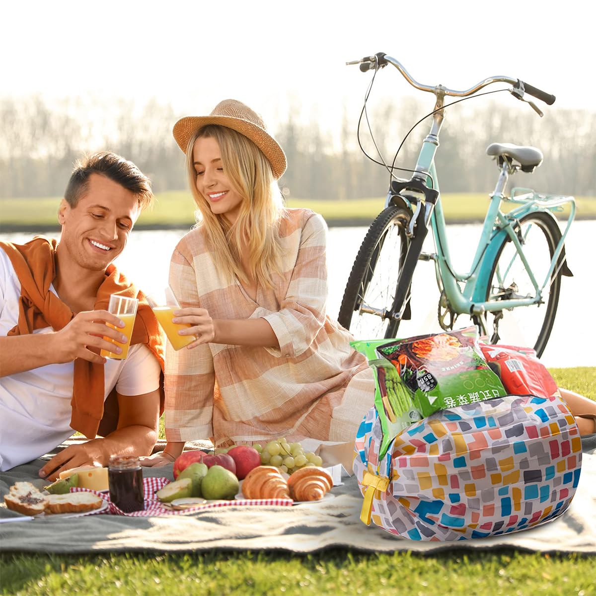 MAYCREATE Grocery Shopping Bag for Daily Use with Dual Strap Design and 40×40cm Capacity | Foldable Nylon Shoulder Tote 2pcs