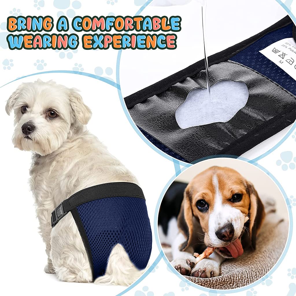 Qpets Pet Diapers for Female Dogs with 3 Cotton Pads and Elastic Waist 13.7–16.9 in | Washable Mesh Fabric