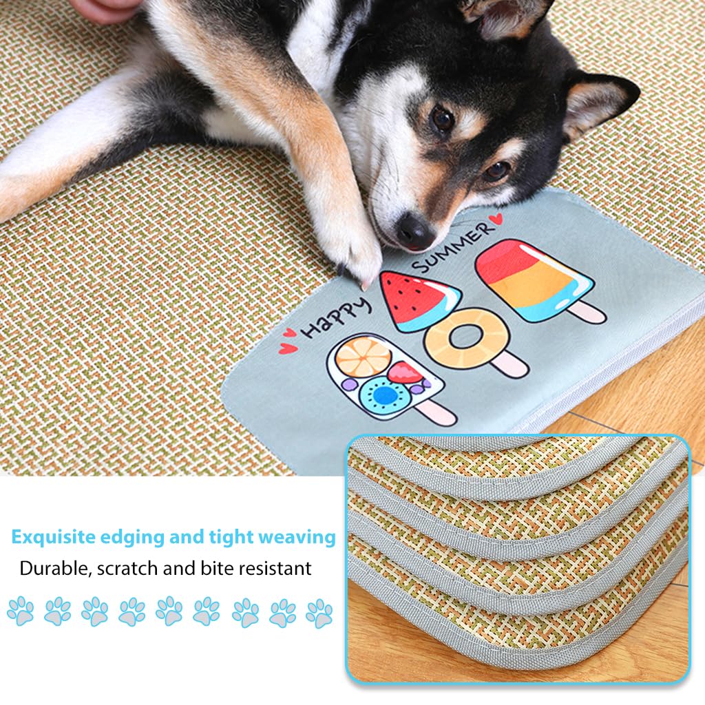 Qpets® Dog Cat Summer Mat & Sleeping Pad Rattan Cushion Pad Cool Summer Pad Sleeping Pet, Anti-Scratch Summer Sleeping Pad, Dog Bed, Waterproof Bottom, Easy to Clean, 75 * 60cm