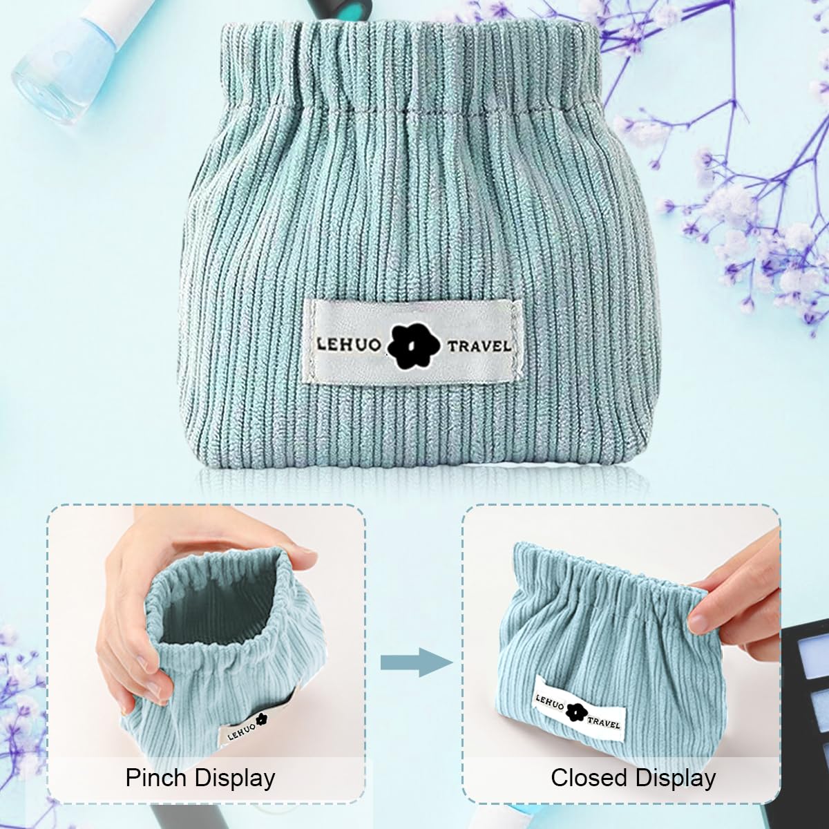 MAYCREATE Makeup Pouch 2Pcs Set for Travel and Daily Use featuring Easy Squeeze Open | 13x5x12cm Soft Corduroy Organizer for Women